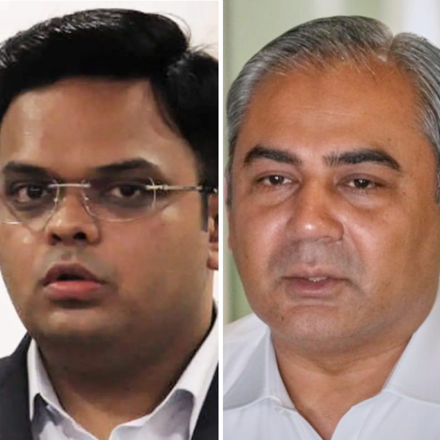 (বাঁ দিকে) জয় শাহ এবং মহসিন নকভি (ডান দিকে)।