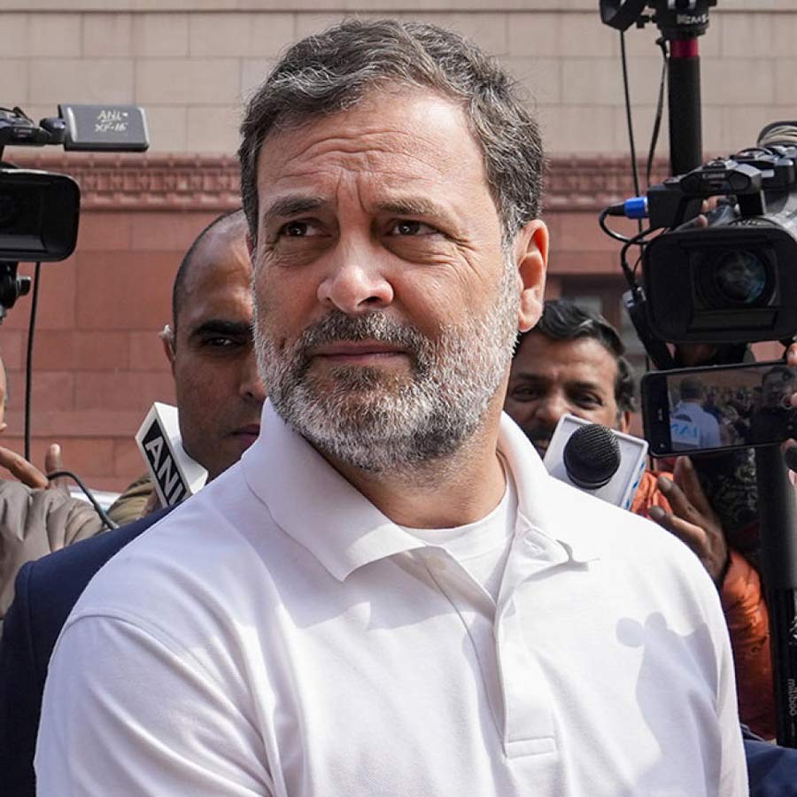 সংসদ চত্বরে রাহুল গান্ধী। মঙ্গলবার।