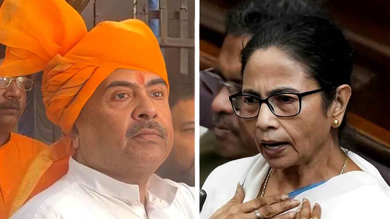 (বাঁ দিকে) বিধানসভার বিরোধী দলনেতা শুভেন্দু অধিকারী এবং মুখ্যমন্ত্রী মমতা বন্দ্যোপাধ্যায় (ডান দিকে)।