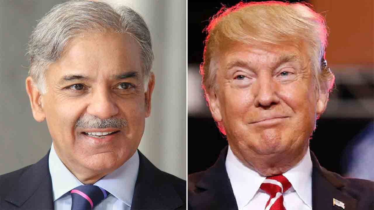 (বাঁ দিকে) শাহবাজ় শরিফ এবং ডোনাল্ড ট্রাম্প (ডান দিকে)।