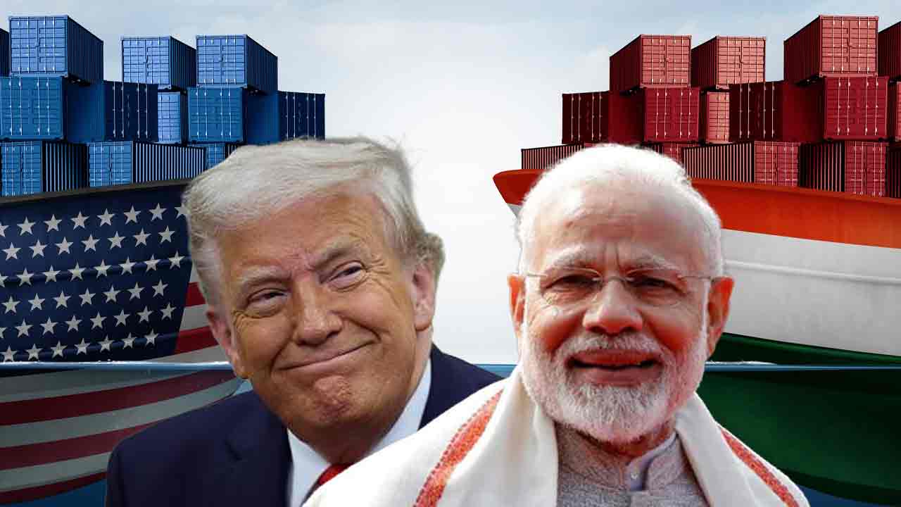 (বাঁ দিকে) আমেরিকার প্রেসিডেন্ট ডোনাল্ড ট্রাম্প এবং ভারতের প্রধানমন্ত্রী নরেন্দ্র মোদী (ডান দিকে)।