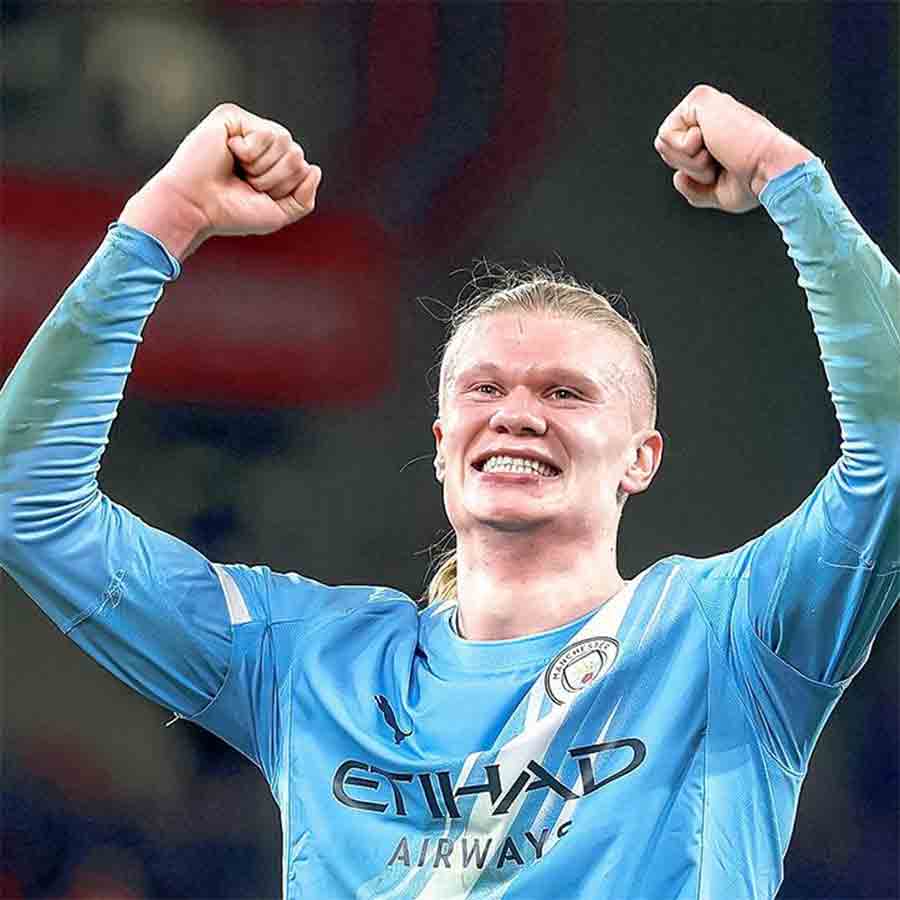 উল্লাস: জয়সূচক গোলের পরে আর্লিং হালান্ড।