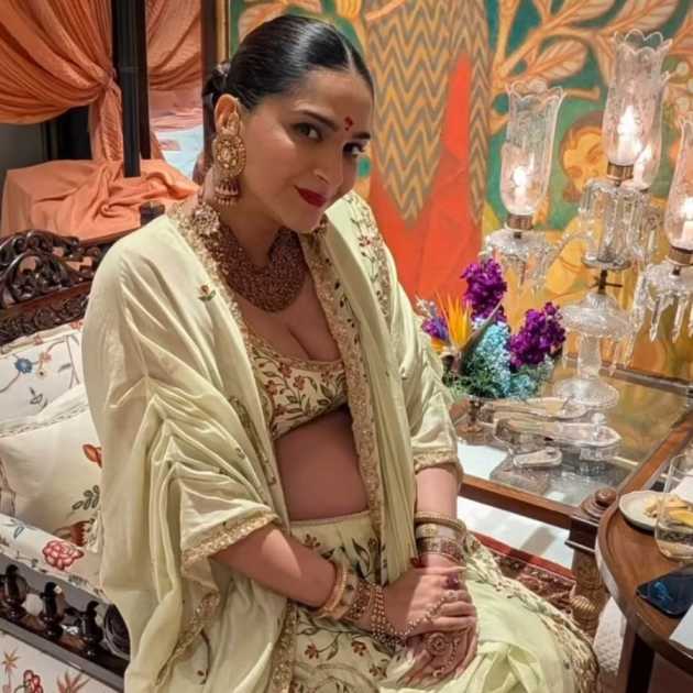 Actress Sonam Kapoor seen in a glamorous look on her baby shower dgtl