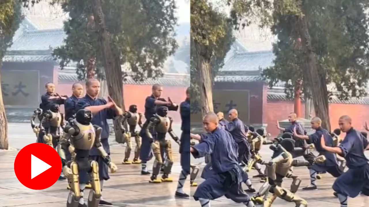 Video shows robots practicing kung fu with monks in China Shaolin temple