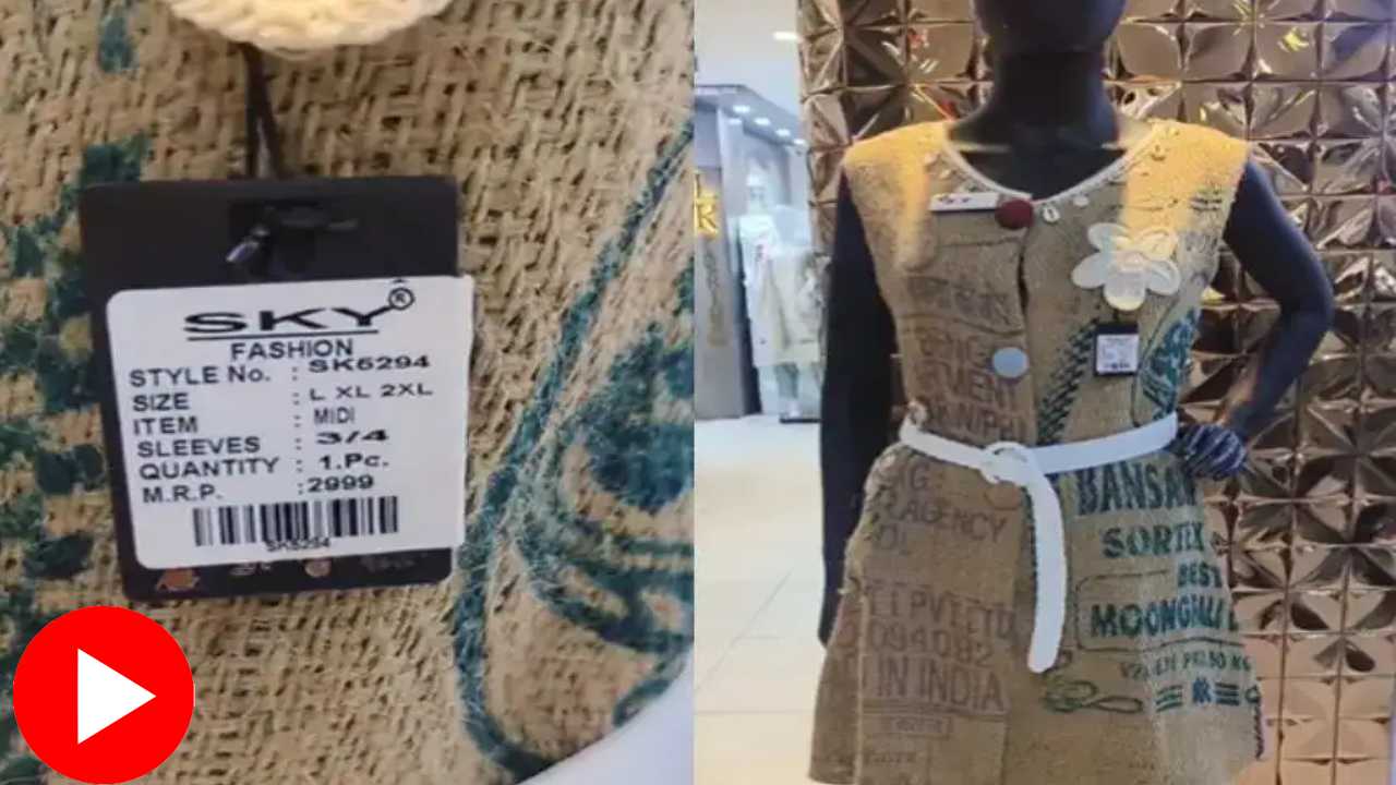 shows dress made from sack is selling for rupees 3000