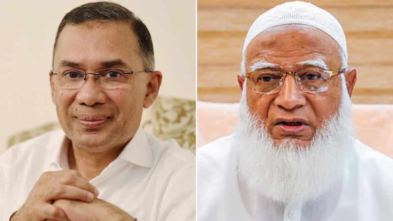 (বাঁ দিকে) তারেক রহমান, শফিকুর রহমান (ডান দিকে)।