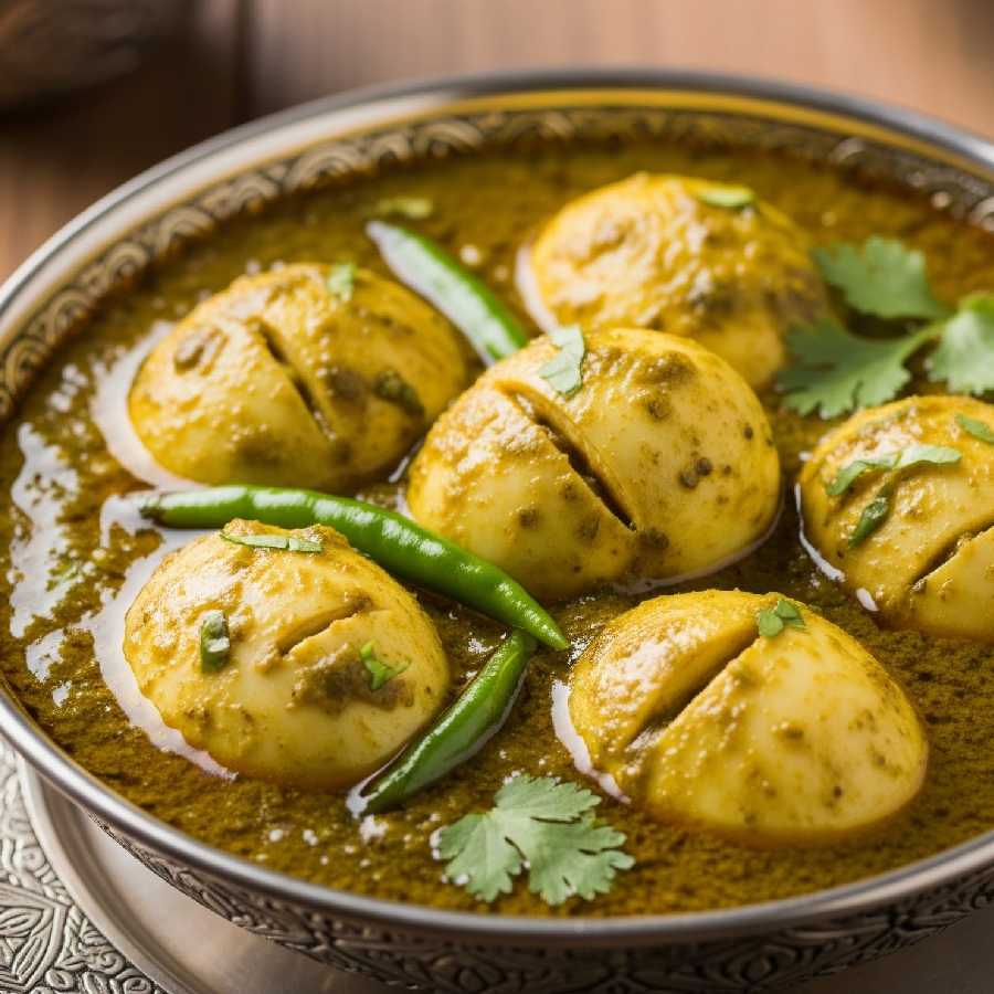 স্বাদ বদলে বাড়িতেই বানিয়ে ফেলুন সবুজ রঙের বেগমতি ডিম।