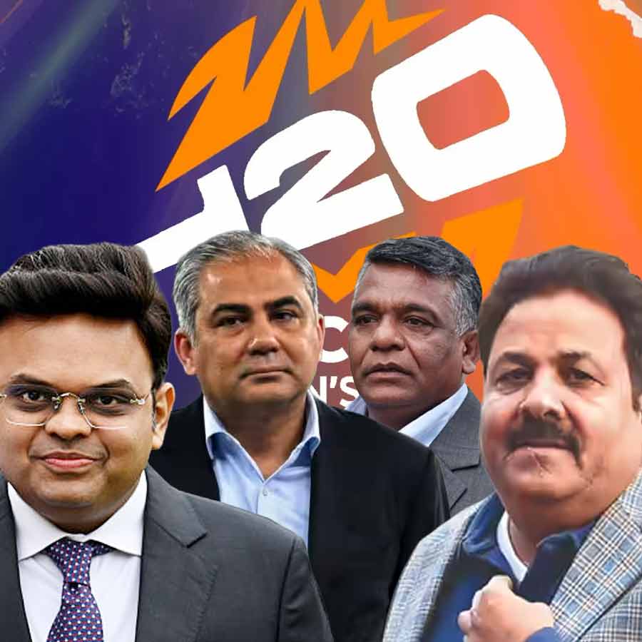 ICC Chairman Jay Shah, PCB Chairman Mohsin Naqvi, BCB Chairman Aminul Islam Bulbul, BCCI Vice President Rajeev Shukla