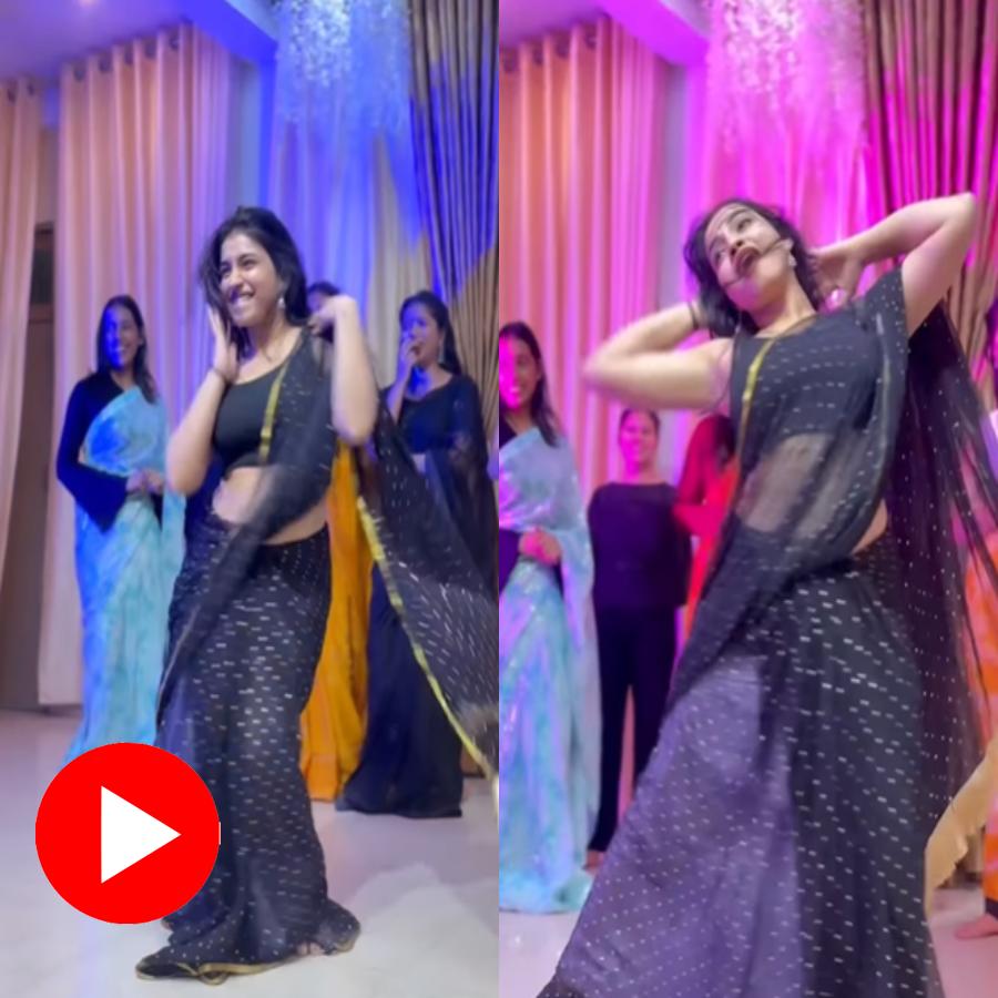Video shows woman wearing black saree dancing in Bollywood song