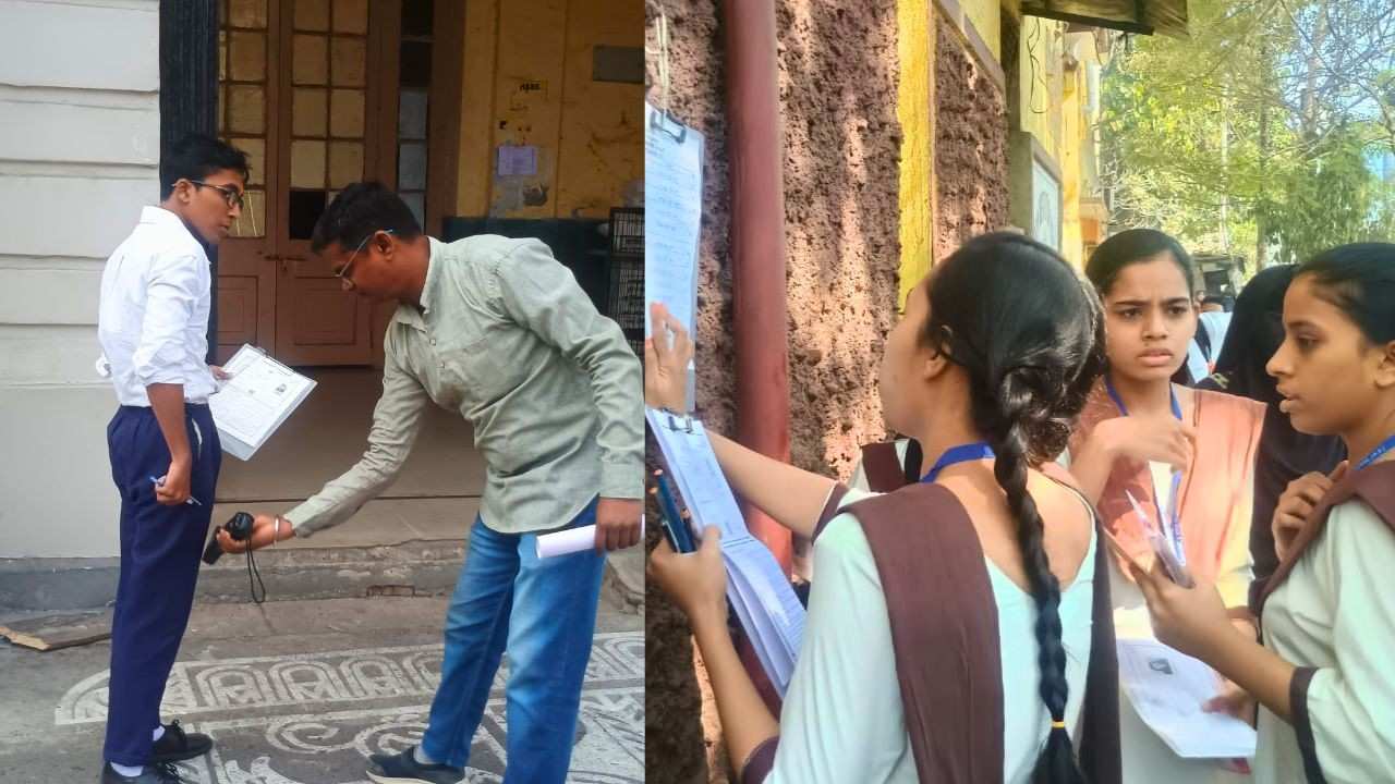 দেহতল্লাশির পরই পরীক্ষার্থীদের ভেতরে যেতে দেওয়া হচ্ছে।