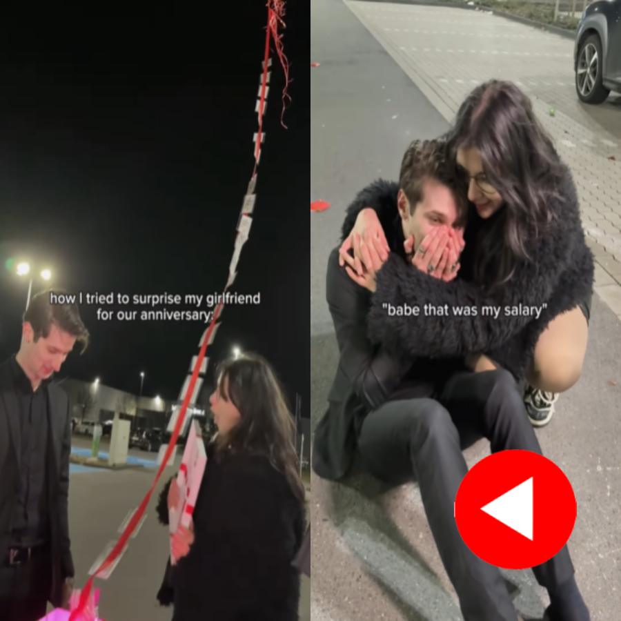 Video shows man breaks down after salary filled balloons float away while proposing girlfriend