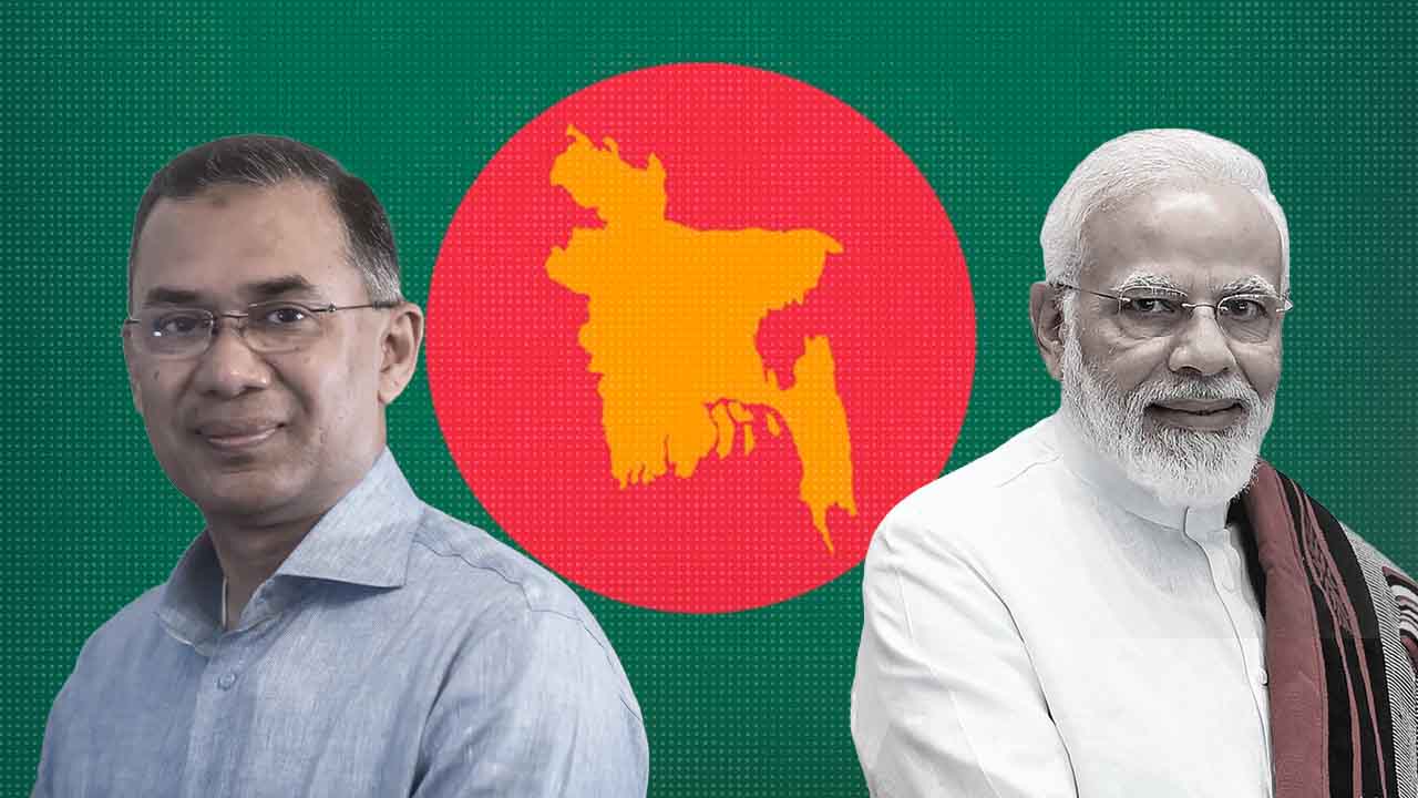 (বাঁ দিকে) তারেক রহমান। প্রধানমন্ত্রী নরেন্দ্র মোদী (ডান দিকে)।