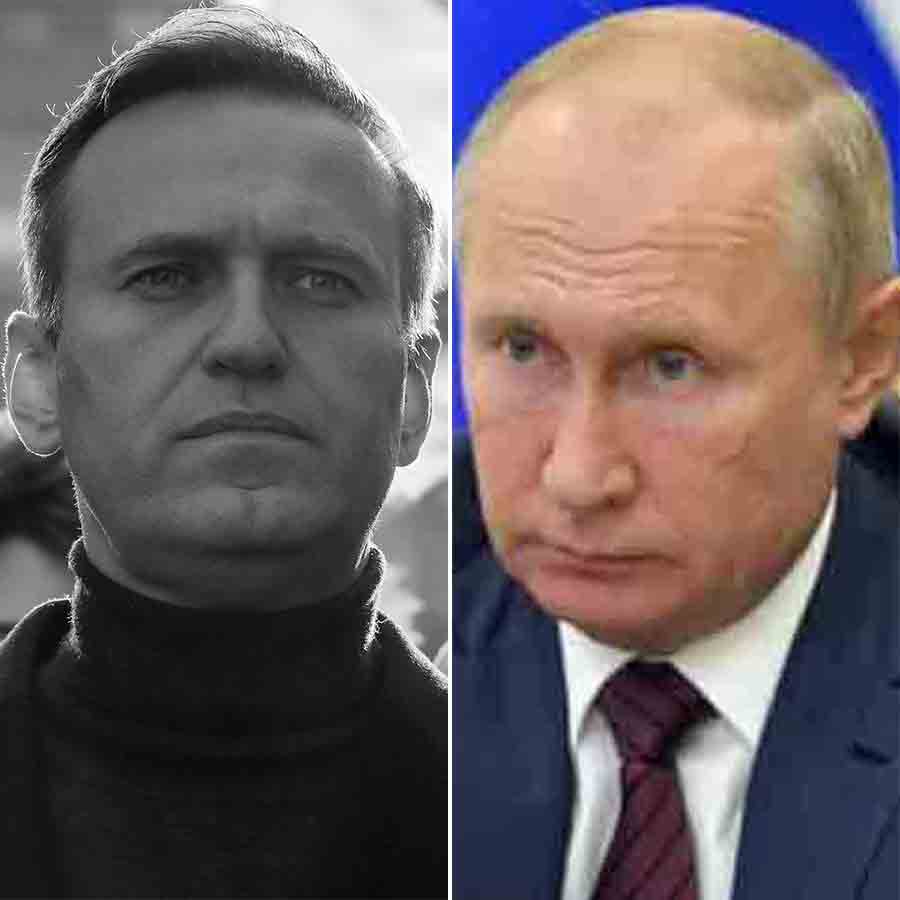 (বাঁ দিকে) আলেক্সি নাভালনি। (ডান দিকে) রুশ প্রেসিডেন্ট ভ্লাদিমির পুতিন। ফাইল চিত্র।