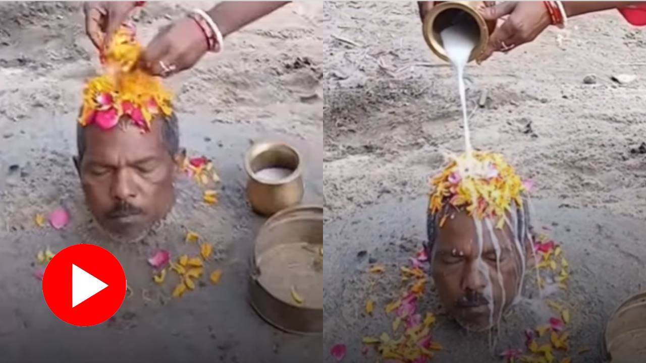 Video shows woman performing puja on husband in a bizarre way