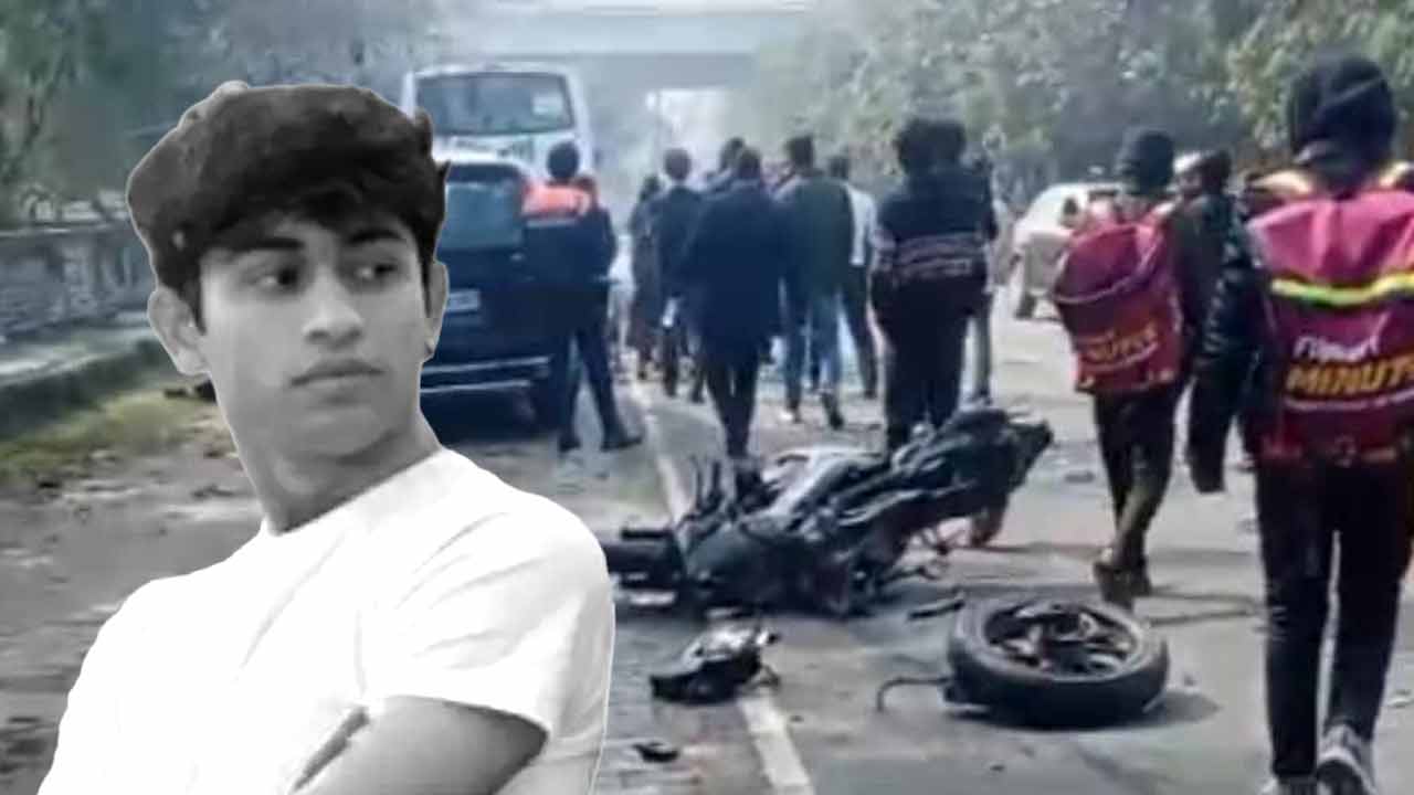 দুর্ঘটনাস্থল। (ইনসেটে) এসইউভির ধাক্কায় মৃত যুবক সাহিল ধানাস্রে। গ্রাফিক: আনন্দবাজার ডট কম।