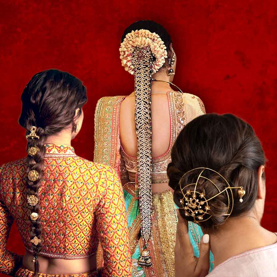 চুলের বাহারি অলঙ্কার চমক আনছে কনের সাজে।