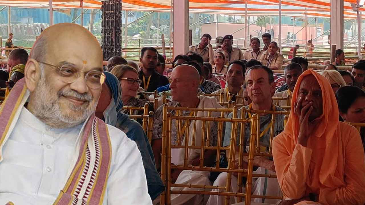 Amit Shah greets Mayapur gathering with ‘Hare Krishna’, Despite language barrier foreign devotees too gathered to listen to India’s HM