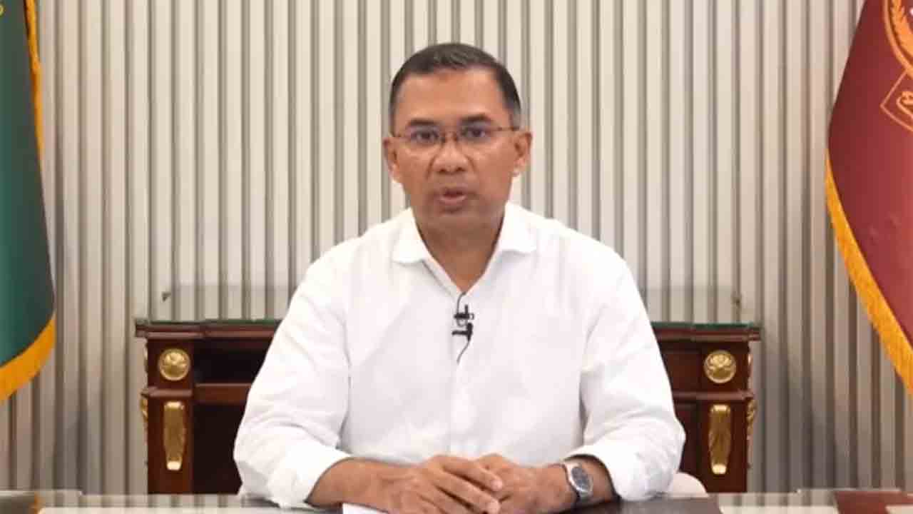 ঢাকায় জাতির উদ্দেশে ভাষণ দিচ্ছেন বাংলাদেশের প্রধানমন্ত্রী তারেক রহমান। বুধবার।