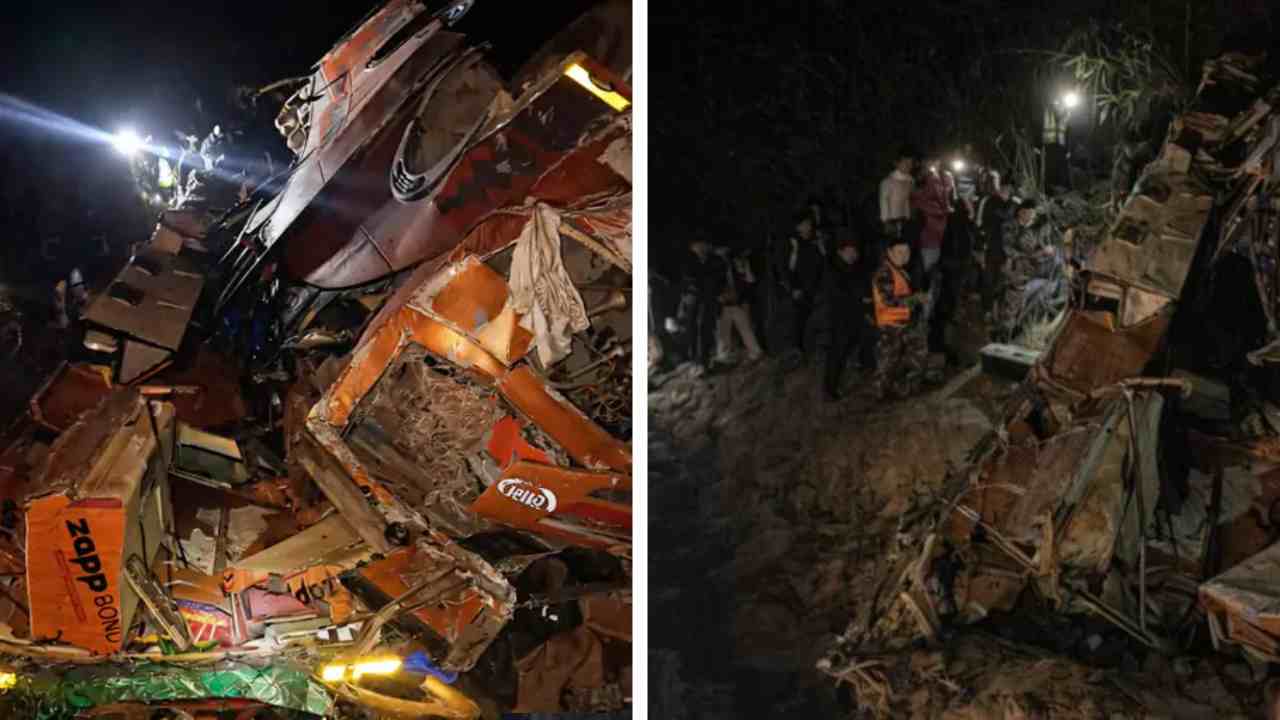 রবিবার রাতে পোখরা থেকে কাঠমান্ডু যাওয়ার পথে নেপালে বাস দুর্ঘটনা।