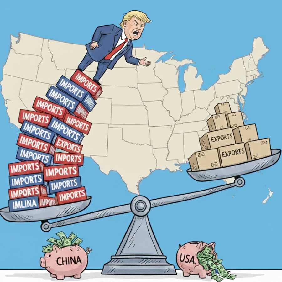 US trade deficit in goods widened to a record level of 1.24 trillion Dollar in 2025 amid tariff policy of Donald Trump