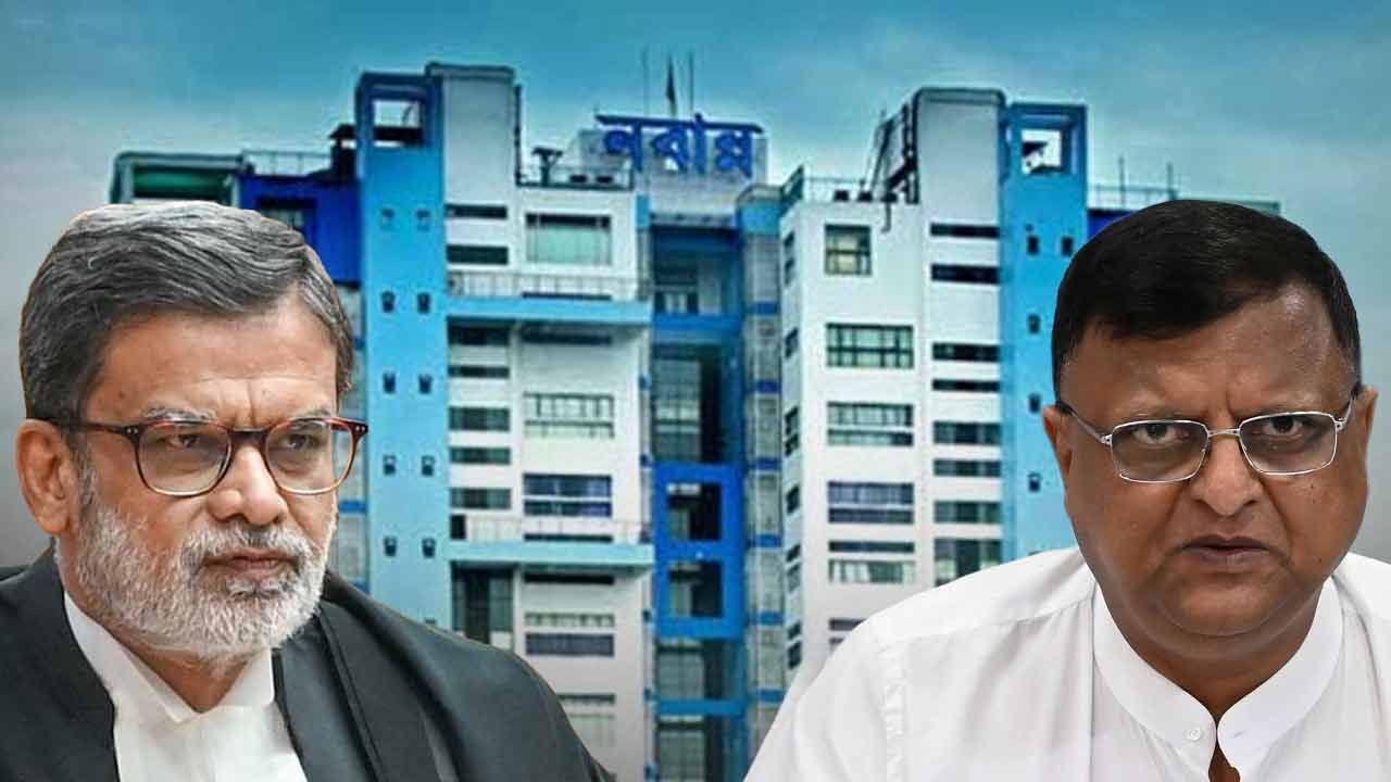 (বাঁ দিকে) কলকাতা হাই কোর্টের প্রধান বিচারপতি সুজয় পাল। রাজ্যের মুখ্য নির্বাচনী আধিকারিক (সিইও) মনোজকুমার আগরওয়াল (ডান দিকে)।