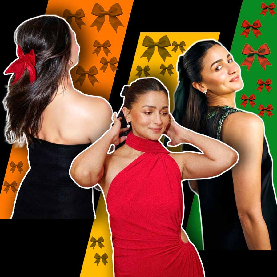 আলিয়ার চুলে ‘বো’-এর বাঁধন।