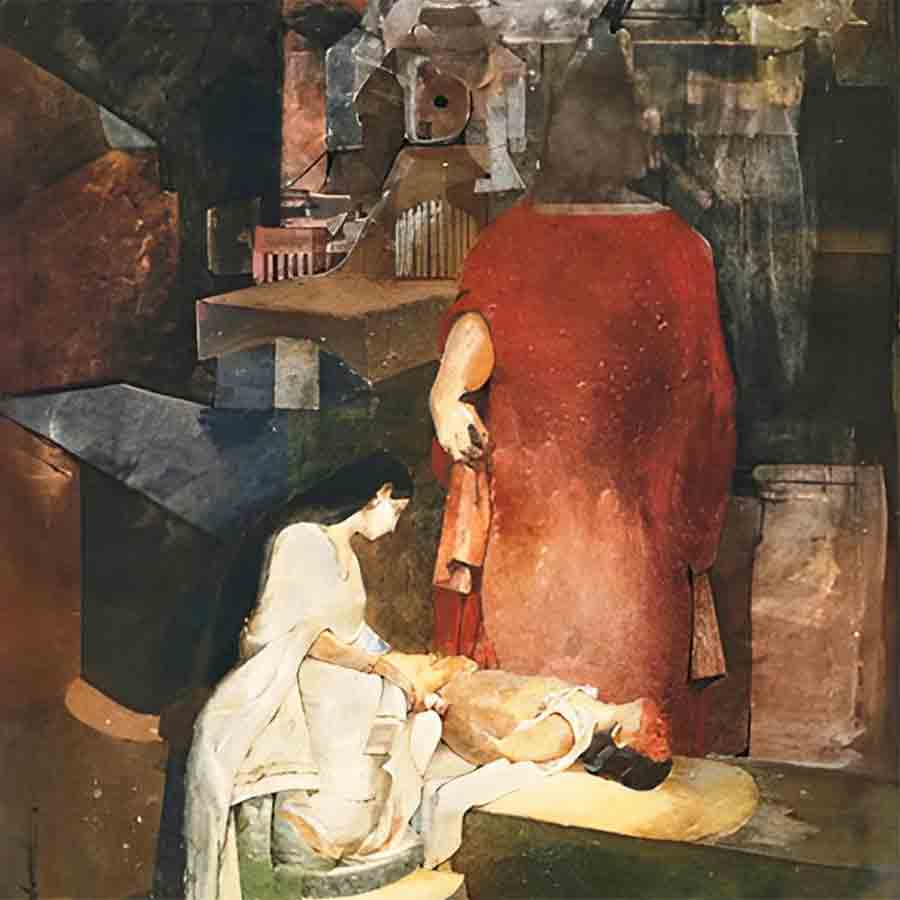 কাল-জয়ী: শিল্পী গণেশ পাইনের চিত্রাঙ্কনে রক্তকরবী।