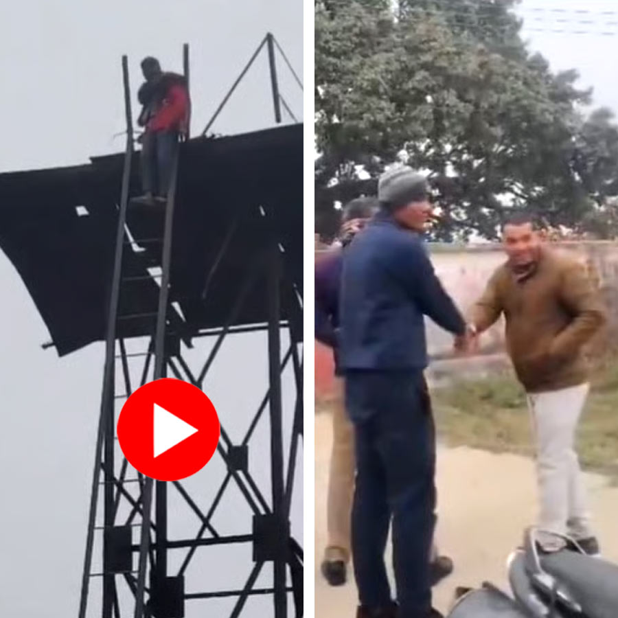 Video shows man climbs water tank in demand of second marriage in Uttar Pradesh, police rescue him later