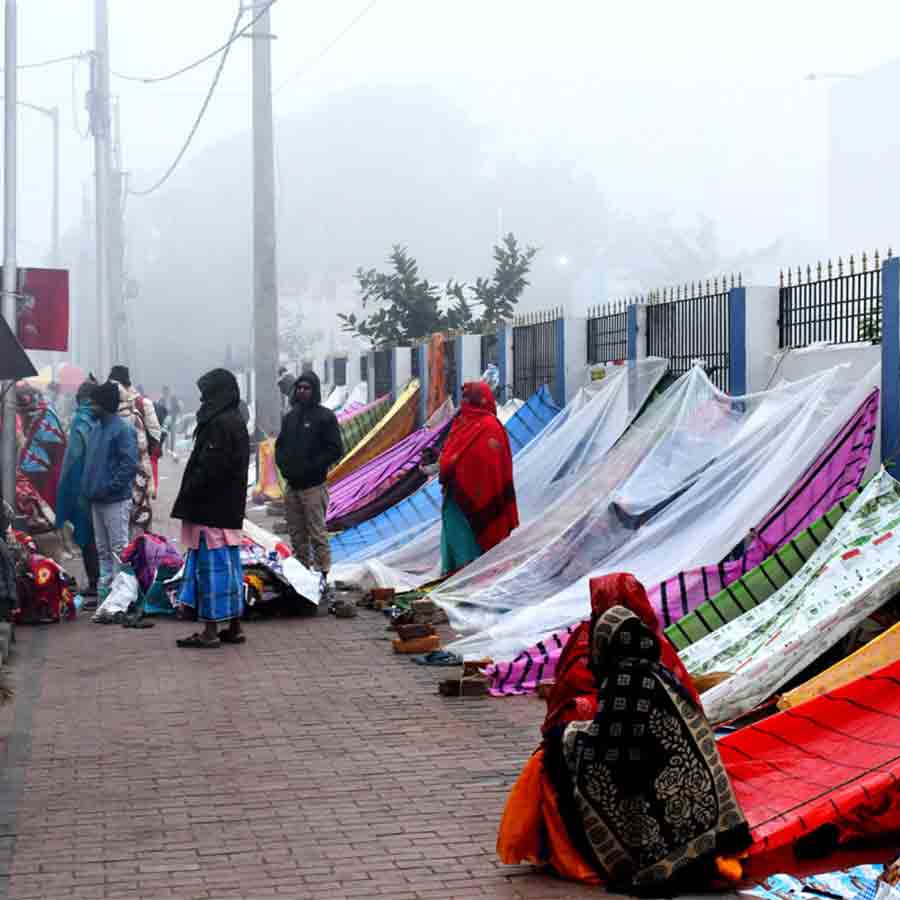 তীব্র ঠান্ডা ও ঘন কুয়াশায় মুর্শিদাবাদ মেডিক্যাল কলেজের ‘মাতৃ মা’র সামনে এ ভাবেই ত্রিপলের