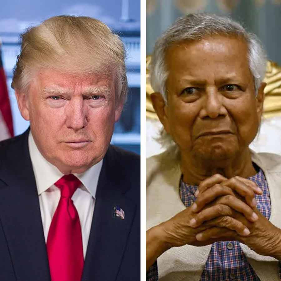 (বাঁ দিকে) ডোনাল্ড ট্রাম্প এবং মুহাম্মদ ইউনূস (ডান দিকে)।