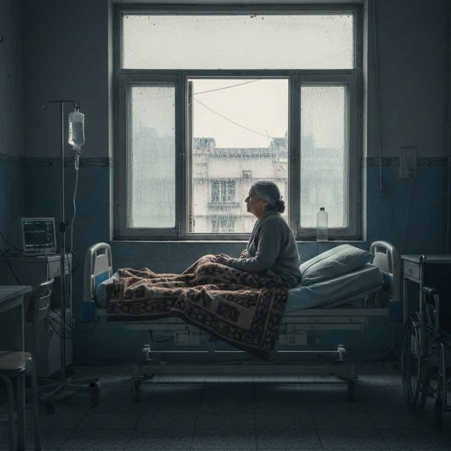 কলকাতার হাসপাতালে ১০ মাস ধরে চিকিৎসাধীন বৃদ্ধা।