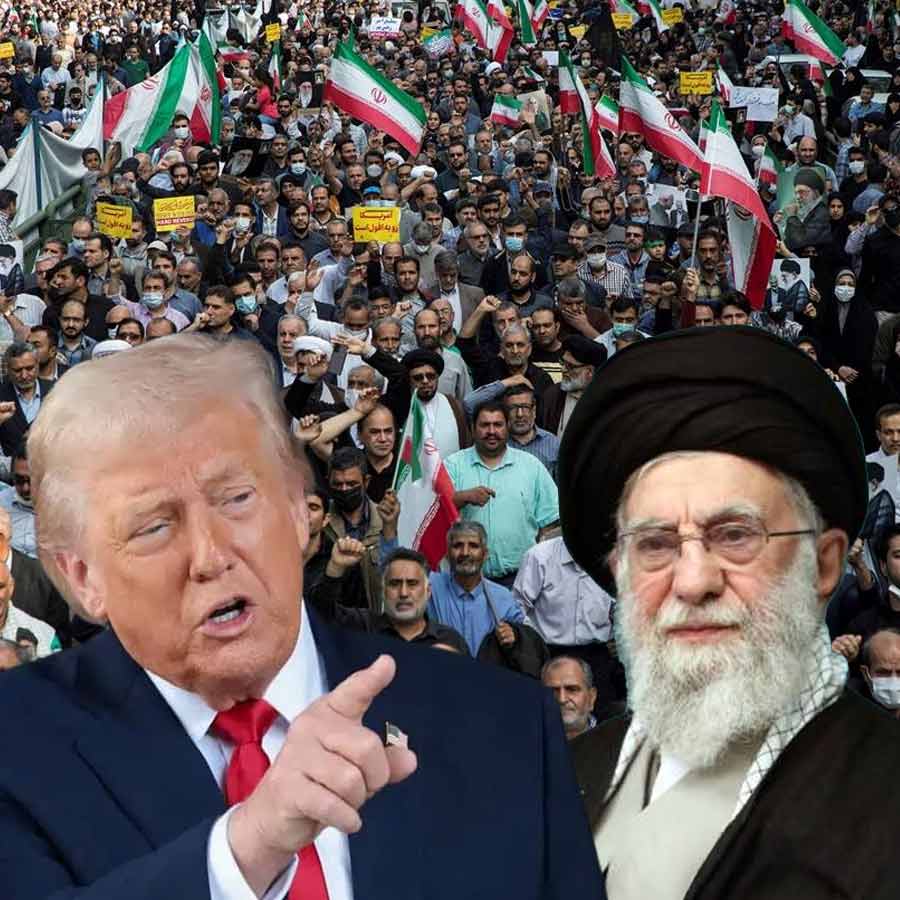 (বাঁ দিকে) আমেরিকার প্রেসিডেন্ট  ডোনাল্ড ট্রাম্প এবং ইরানের সর্বোচ্চ ধর্মীয় নেতা আয়াতোল্লা আলি খামেনেই (ডান দিকে)।