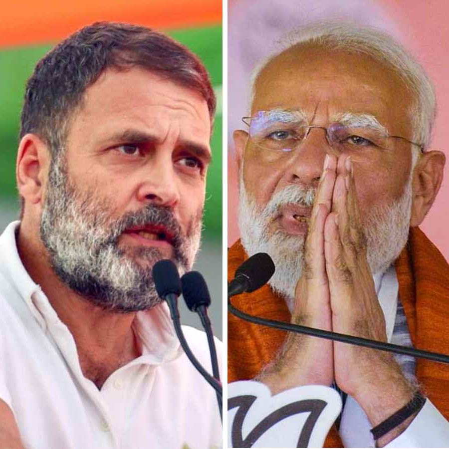 (বাঁ দিকে) রাহুল গান্ধী এবং প্রধানমন্ত্রী নরেন্দ্র মোদী (ডান দিকে)।