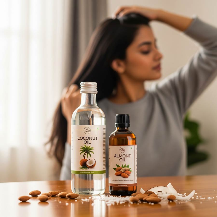 Coconut oil or Almond oil which is appropriate for winter hair care dgtl