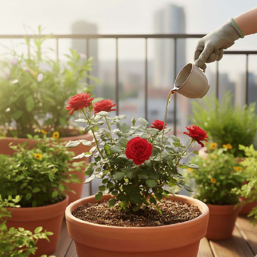 Homemade organic rose fertilizer for garden