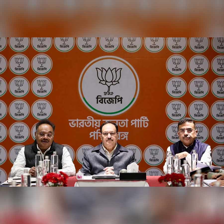 রাজ্য বিজেপির কোর কমিটির বৈঠকে দলের সর্বভারতীয় সভাপতি জে পি নড্ডা। কলকাতায়।