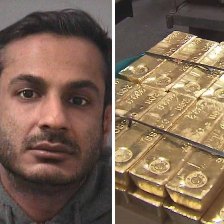 (বাঁ দিকে) ধৃত আরসালান চৌধুরী। চুরি যাওয়া সোনা (ডান দিকে)।