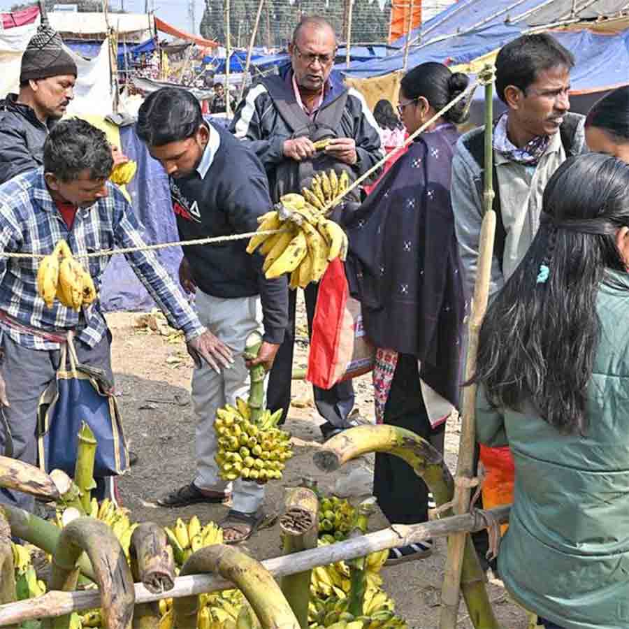 জয়দেব কেঁদুলি মেলায় শেষ দিনে রীতি মেনে কলার বিকিকিনি।