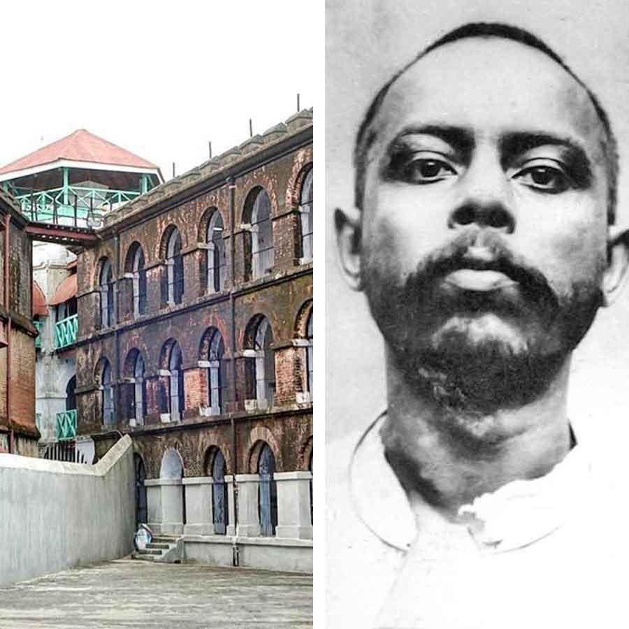 কারান্তরাল: আন্দামান সেলুলার জেল। ডান দিকে, বিপ্লবী উল্লাসকর দত্ত।