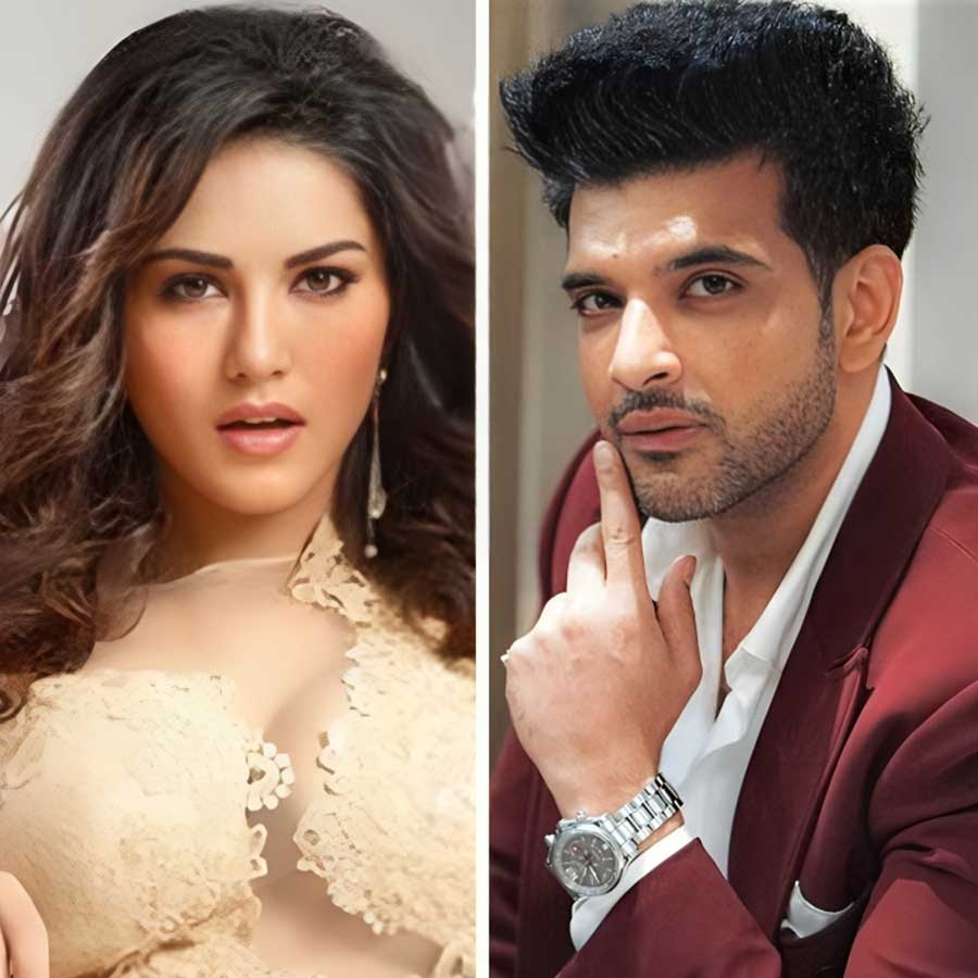 (বাঁ দিকে) সানি লিওনি, (ডান দিকে) কর্ণ কুন্দ্রা।