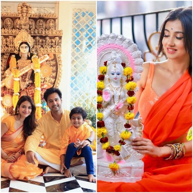 সপরিবার যশ দাশগুপ্ত, বাড়ির পুজোয় মনামী ঘোষ।