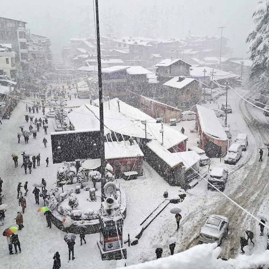 শিমলায় তুষারপাত। ছবি: পিটিআই।