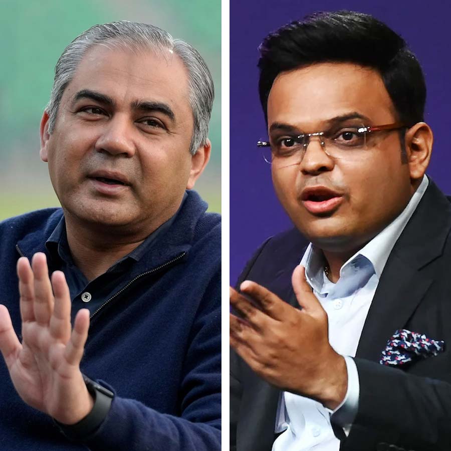 (বাঁ দিকে) মহসিন নাকভি। জয় শাহ (ডান দিকে)।