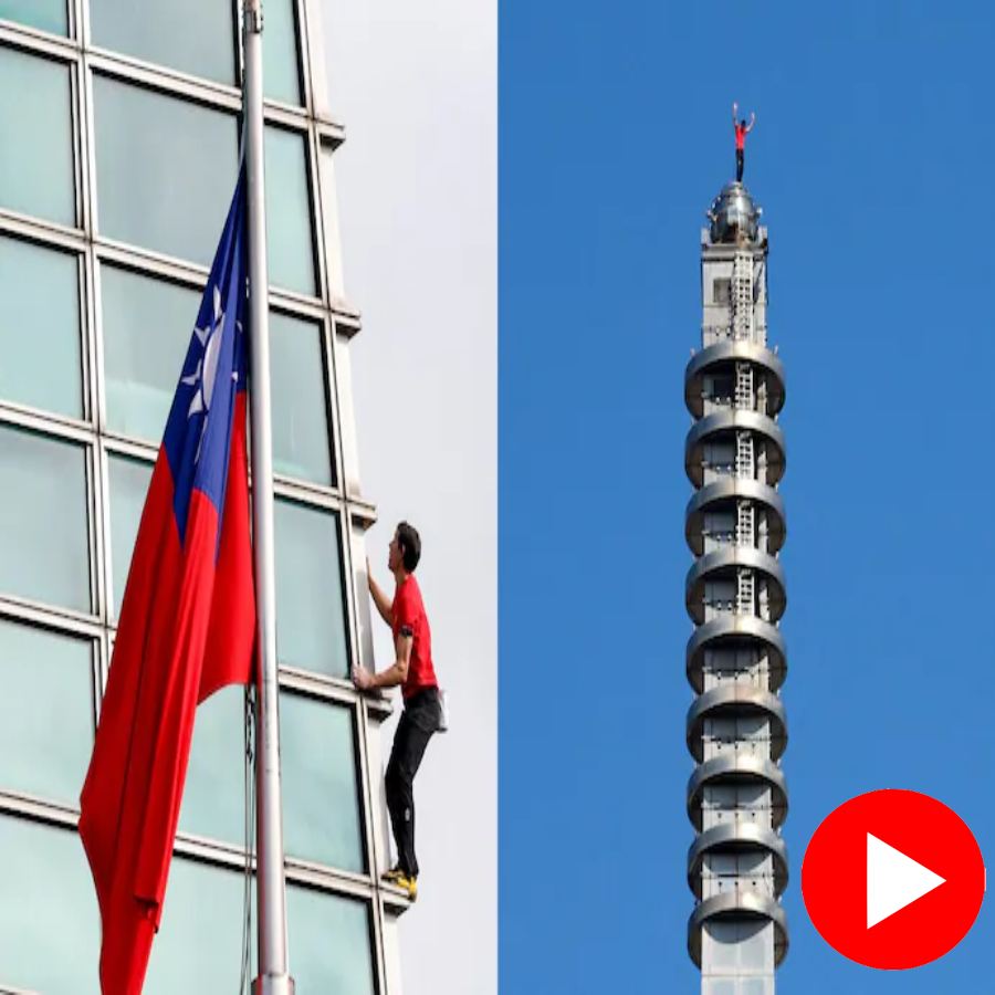 American rock climber performs a free solo climb of the Taipei