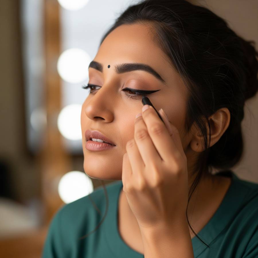 দুই রঙের কনট্রাস্টটেই চোখ বড় দেখাবে।