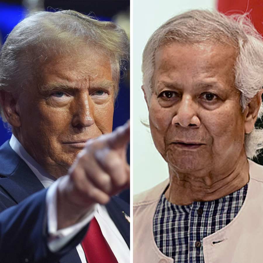 (বাঁ দিকে) ডোনাল্ড ট্রাম্প এবং মুহাম্মদ ইউনূস (ডান দিকে)।