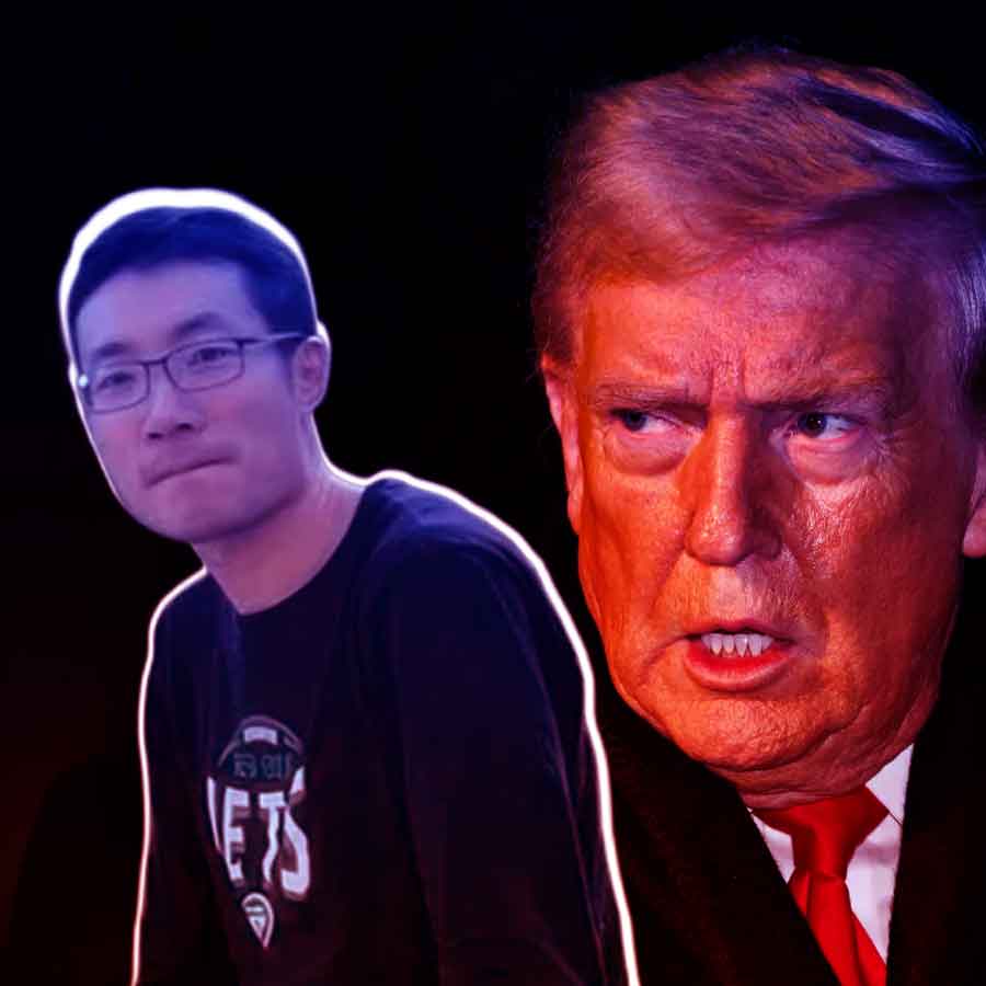 (বাঁ দিকে) চিনা নাগরিক গুয়ান হেং এবং আমেরিকার প্রেসিডেন্ট ডোনাল্ড ট্রাম্প (ডান দিকে)।