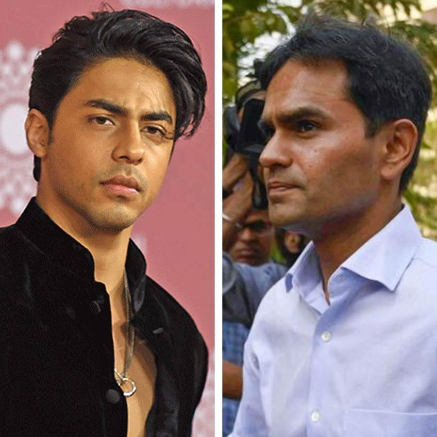 (বাঁ দিকে) আরিয়ান খান, (ডান দিকে) সমীর ওয়াংখেড়ে।