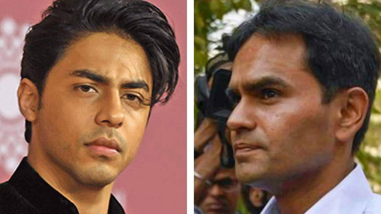 (বাঁ দিকে) আরিয়ান খান, (ডান দিকে) সমীর ওয়াংখেড়ে।