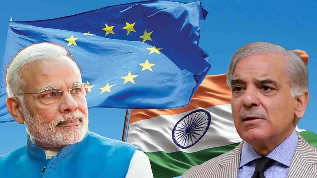 (বাঁ দিকে) ভারতের প্রধানমন্ত্রী নরেন্দ্র মোদী এবং পাকিস্তানের প্রধানমন্ত্রী শাহবাজ় শরিফ (ডান দিকে)।